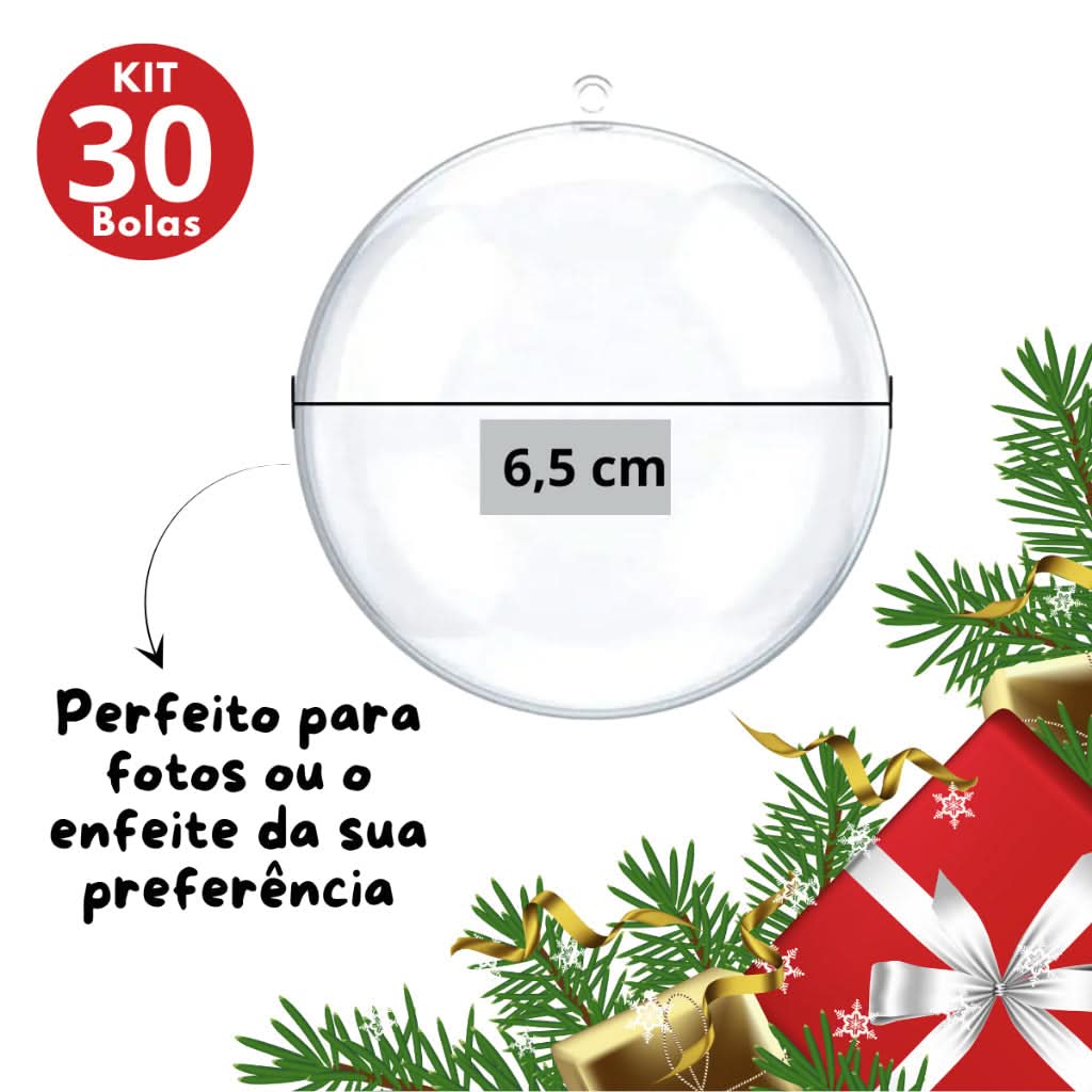 30 Bolas De Natal Esfera AcrĂlica para fotos e lembrancinhas 6,5cm