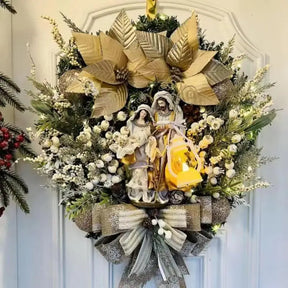 Grinalda iluminada de Natal com luzes, guirlanda do presépio, sagrada família, decoração de porta para casa, inverno, 40 cm, 45cm