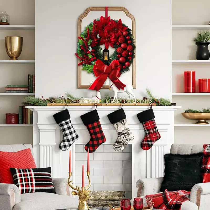 Grinalda iluminada de Natal com luzes, guirlanda do presépio, sagrada família, decoração de porta para casa, inverno, 40 cm, 45cm