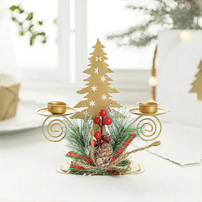 Castiçal de Ferro Dourado com Papai Noel e Rena Decoração Natal Lenogue