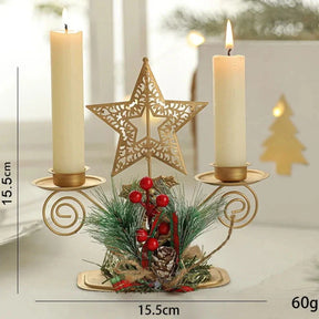 Castiçal de Ferro Dourado com Papai Noel e Rena Decoração Natal Lenogue