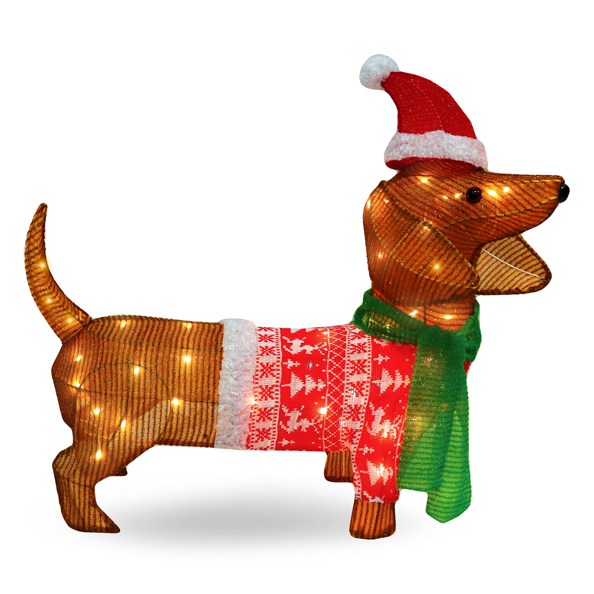 Luz de Jardim LED Cachorro Salsicha de Tinsel com 40 LEDs Branco Quente – 61 cm